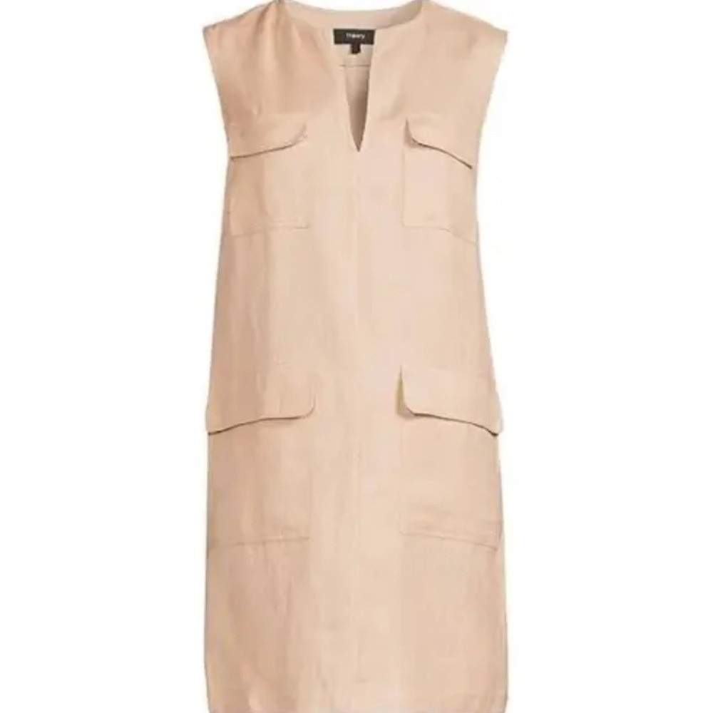 Theory Sleeveless Tan Shift Dress Linen Blend Size 0 - Picture 3 of 14